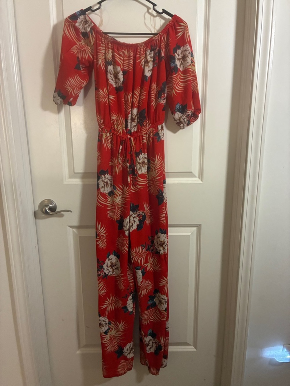 Haute Monde Red Floral Off-Shoulder Jumpsuit
